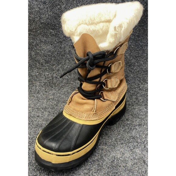 Sorel Caribou Boots Womens Size 6 Brown Black Wool Lined Natural Rubber Snow - Picture 2 of 13